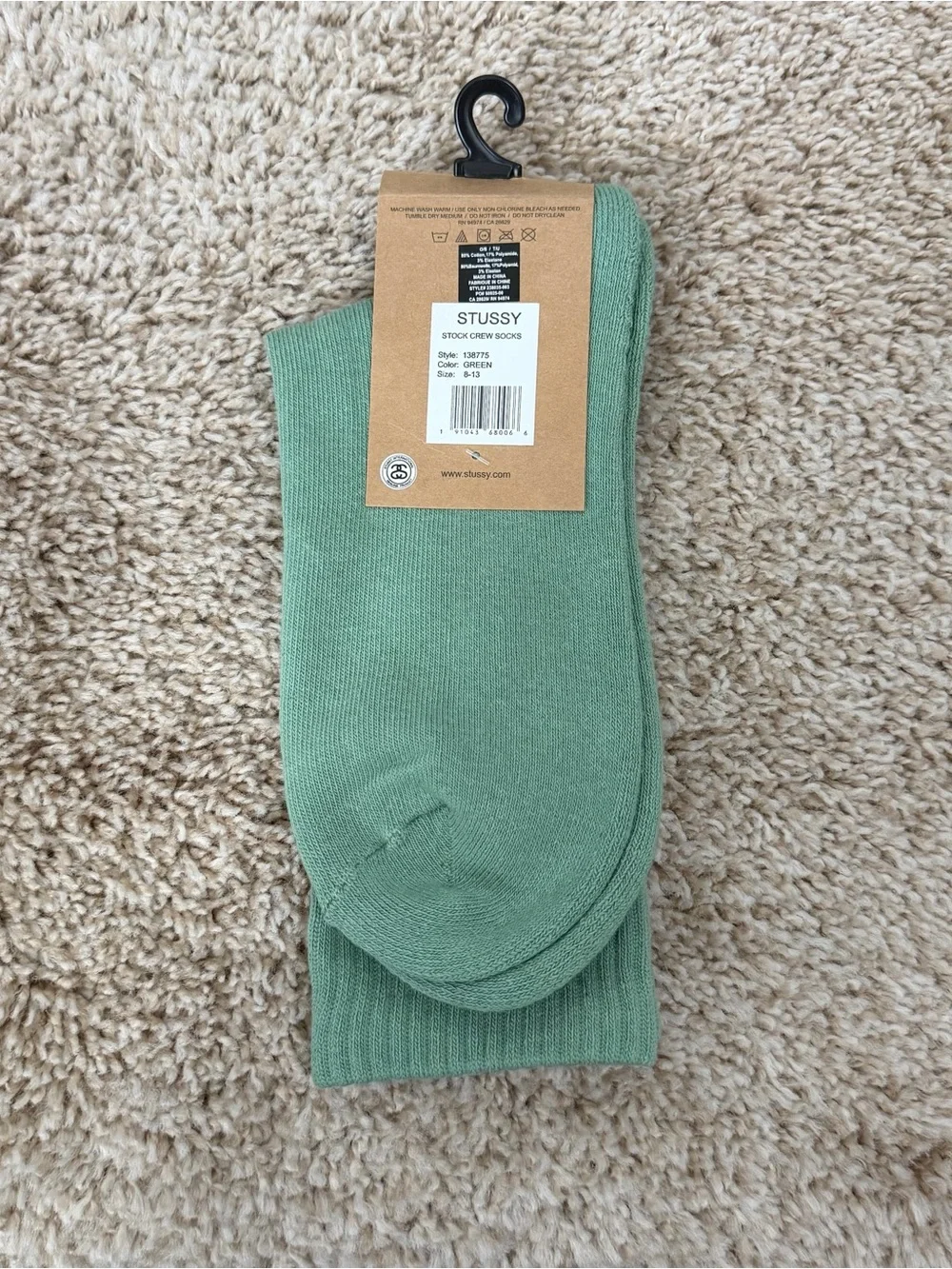 Stussy Mint Green Logo Ribbed Crew Socks